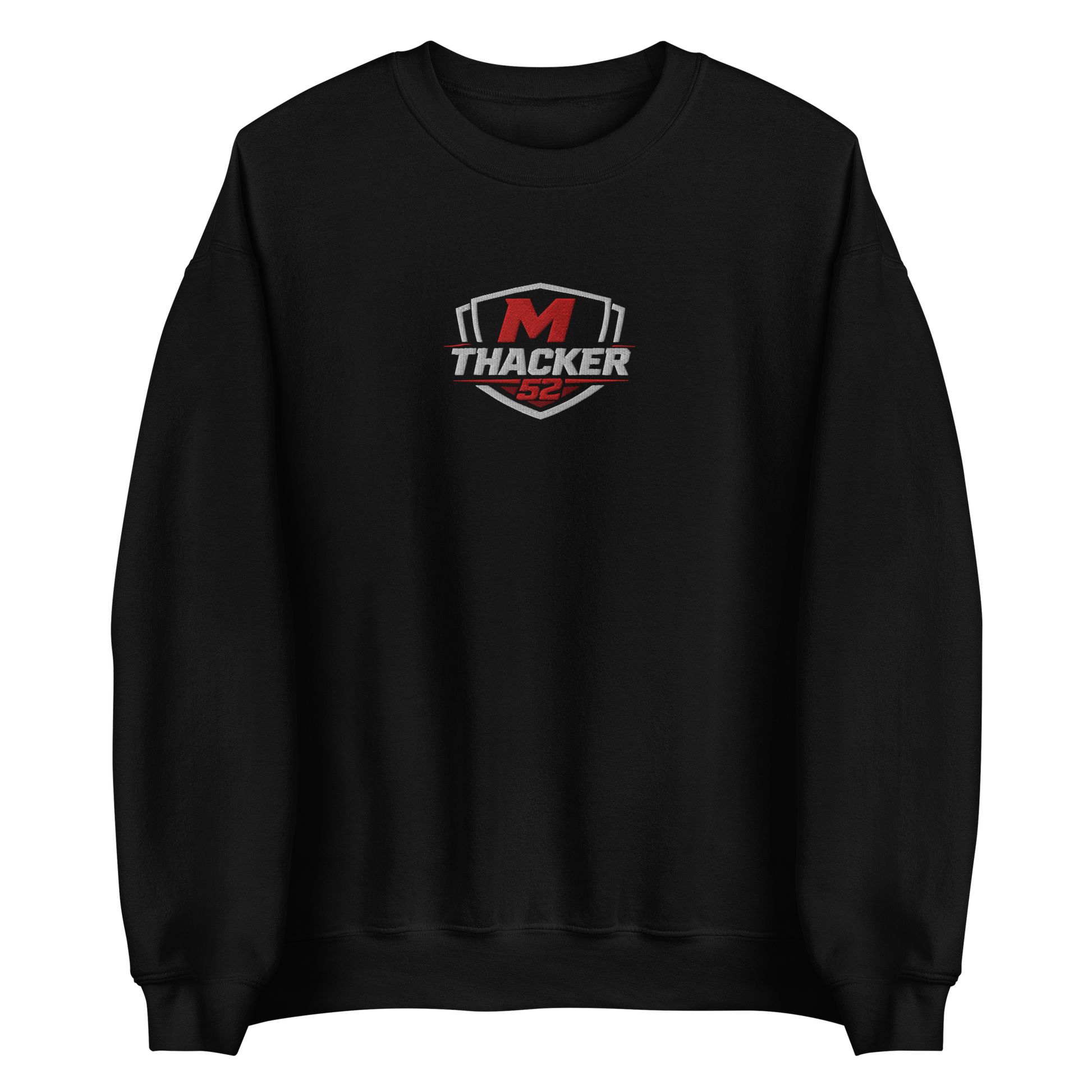 Black sweatshirt with a logo on a white background