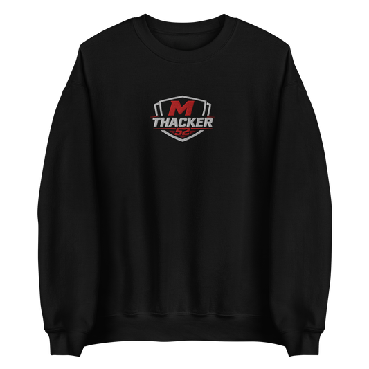 Black sweatshirt with a logo on a white background