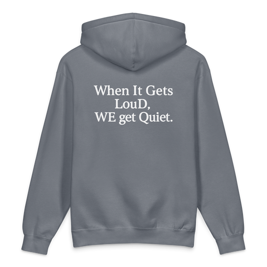 “Camden Brown Get Loud Hoodie in Storm Blue back view